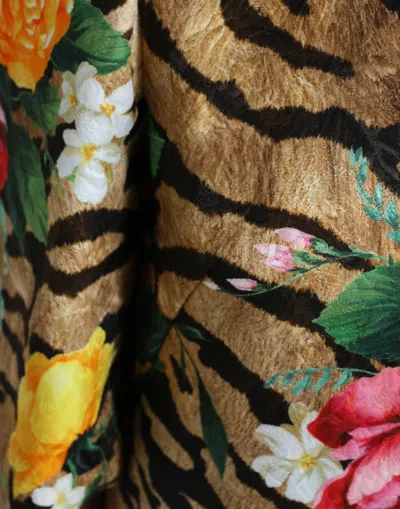Dolce & Gabbana Multicolor Tiger Floral Print Shift Mini Dress In Brown
