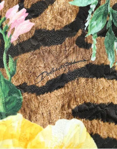 Dolce & Gabbana Multicolor Tiger Floral Print Shift Mini Dress In Brown