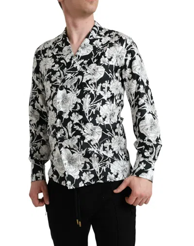 Dolce & Gabbana Black White Floral Button Down Casual Shirt In Black