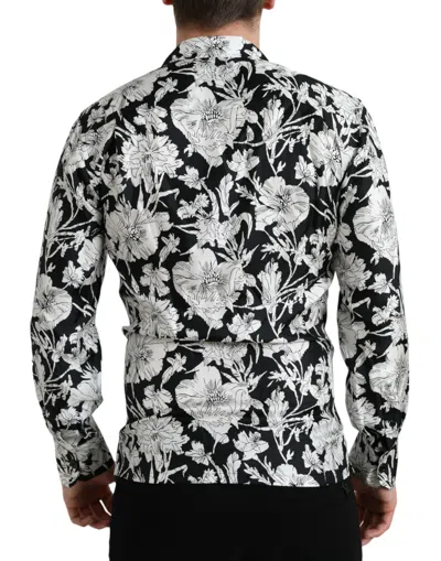 Dolce & Gabbana Black White Floral Button Down Casual Shirt In Black