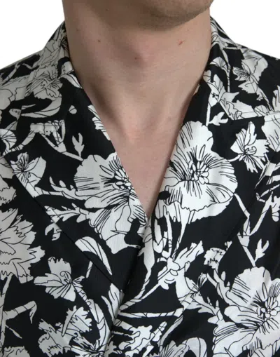 Dolce & Gabbana Black White Floral Button Down Casual Shirt In Black