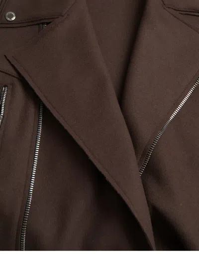 Dolce & Gabbana Brown Coat Short Biker Wool Jacket In Brown