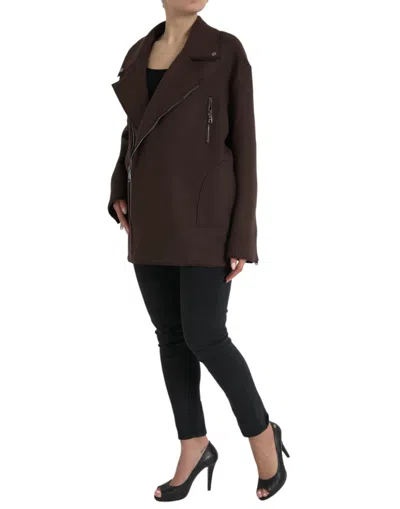 Dolce & Gabbana Brown Coat Short Biker Wool Jacket In Brown