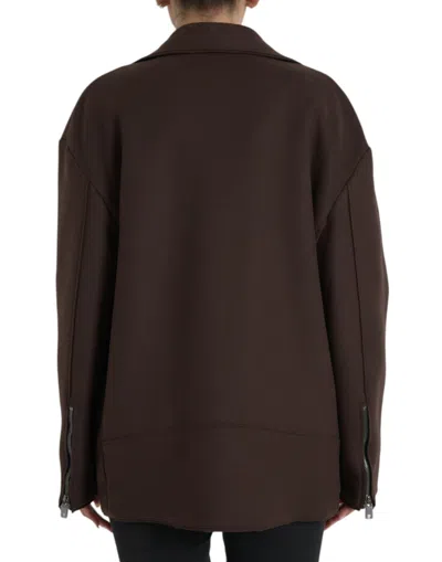 Dolce & Gabbana Brown Coat Short Biker Wool Jacket In Brown