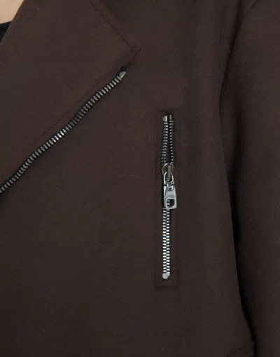 Dolce & Gabbana Brown Coat Short Biker Wool Jacket In Brown