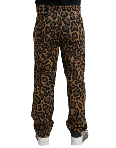 Dolce & Gabbana Brown Leopard Print Polyester Jogger Men's Pants