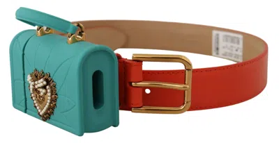Dolce & Gabbana Chic Orange Leather Belt With Headphone Women's Case