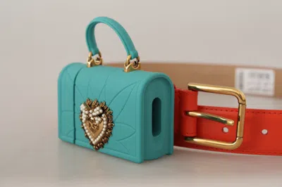 Dolce & Gabbana Chic Orange Leather Belt With Headphone Women's Case
