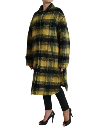 Dolce & Gabbana Yellow Plaid Long Sleeve Casual Coat Jacket In Orange