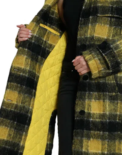 Dolce & Gabbana Yellow Plaid Long Sleeve Casual Coat Jacket In Orange