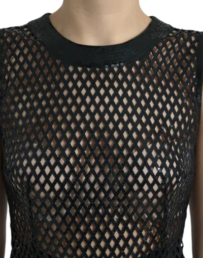 Dolce & Gabbana Black Sequined Sleeveless Mesh Layered Gown Dress In Black
