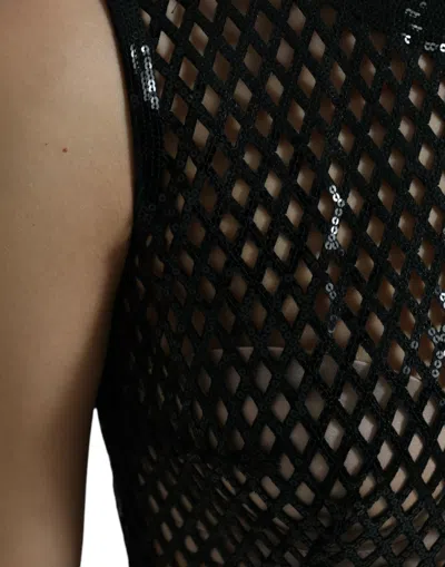 Dolce & Gabbana Black Sequined Sleeveless Mesh Layered Gown Dress In Black