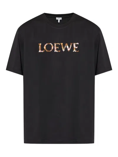 Loewe Logo-embroidered Cotton-jersey T-shirt In Black