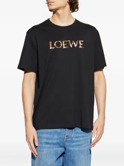 Loewe Logo-embroidered Cotton-jersey T-shirt In Black
