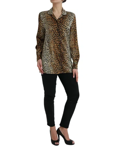 Dolce & Gabbana Elegant Brown Animal Print Silk Blouse In Brown