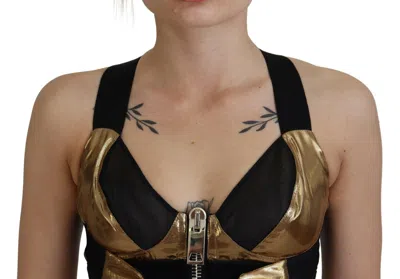 Dolce & Gabbana Black Gold Sleeveless Cropped Bustier Top In Black