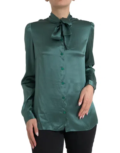 Dolce & Gabbana Elegant Dark Green Silk Blouse Top In Gray