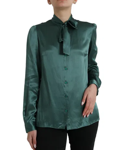 Dolce & Gabbana Elegant Dark Green Silk Blouse Top In Gray