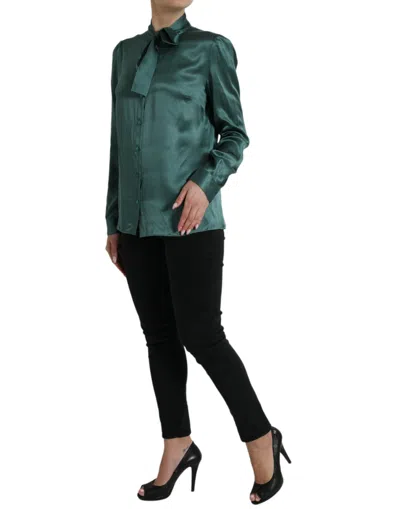 Dolce & Gabbana Elegant Dark Green Silk Blouse Top In Gray