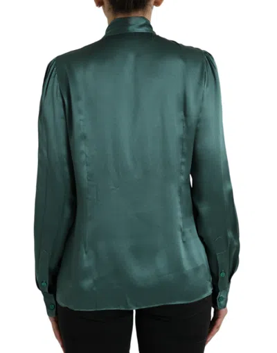 Dolce & Gabbana Elegant Dark Green Silk Blouse Top In Gray