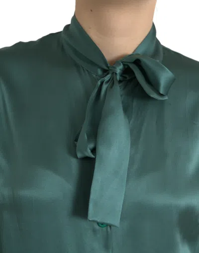 Dolce & Gabbana Elegant Dark Green Silk Blouse Top In Gray