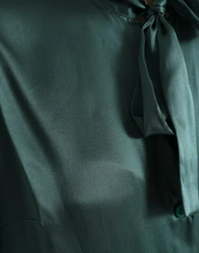 Dolce & Gabbana Elegant Dark Green Silk Blouse Top In Gray