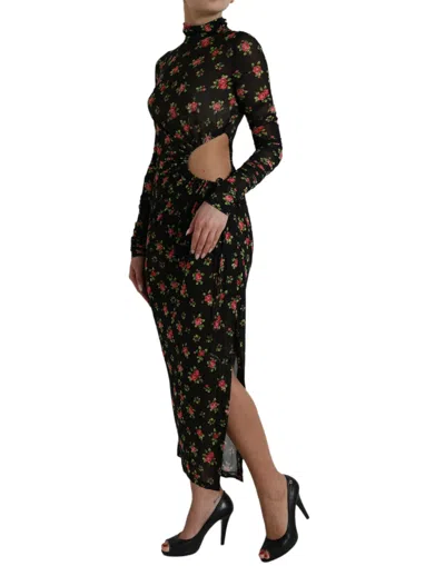 Dolce & Gabbana Black Floral Cut Out Sheath Long Maxi Dress In Brown