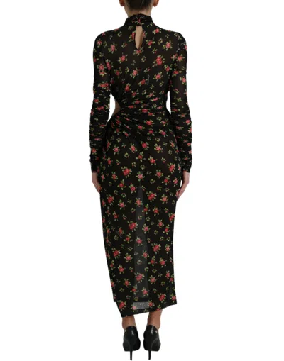 Dolce & Gabbana Black Floral Cut Out Sheath Long Maxi Dress In Brown