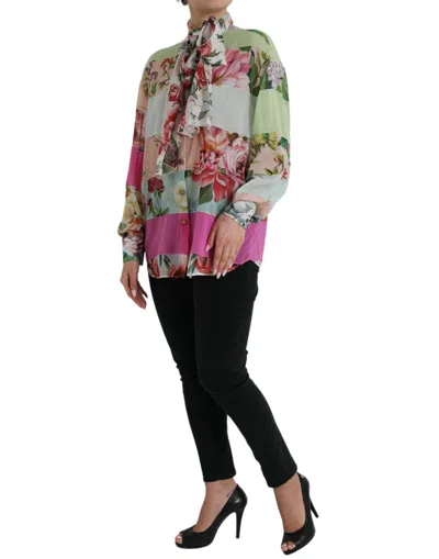 Dolce & Gabbana Multicolor Floral Patchwork Long Sleeves Top In Multi