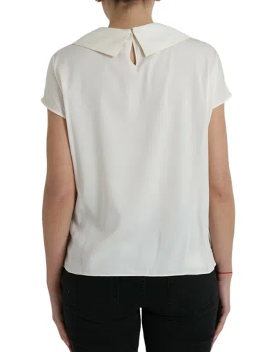 Dolce & Gabbana Elegant Off-white Lace-trim Silk Blouse In White