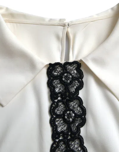 Dolce & Gabbana Elegant Off-white Lace-trim Silk Blouse In White