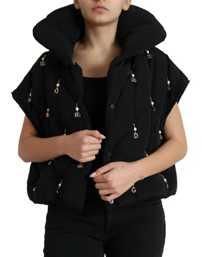 Dolce & Gabbana Black Embellished Quilted Shell Bomber Jacket In Black