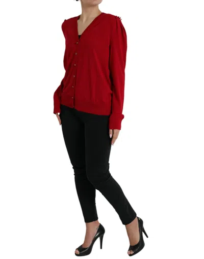 Dolce & Gabbana Elegant Red V-neck Wool Cardigan In Red