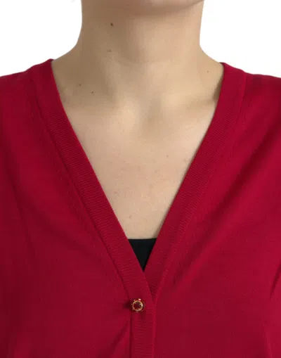 Dolce & Gabbana Elegant Red V-neck Wool Cardigan In Red