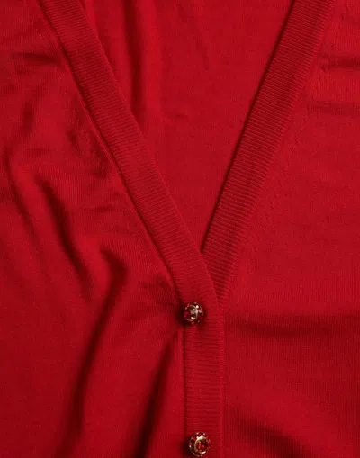 Dolce & Gabbana Elegant Red V-neck Wool Cardigan In Red