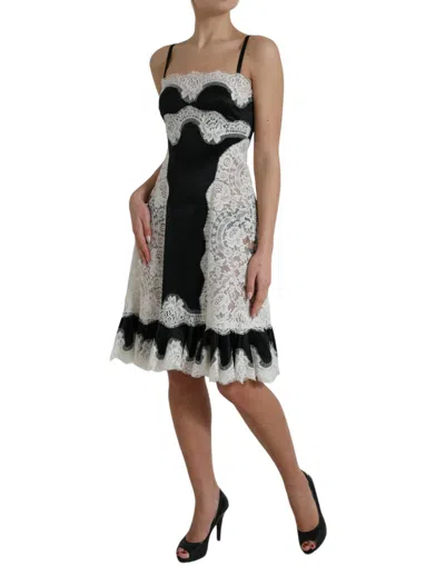 Dolce & Gabbana Black White Lace See Through A-line Sleeveless Dress In Black