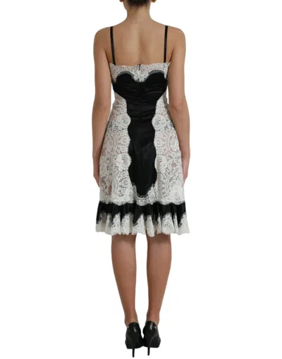 Dolce & Gabbana Black White Lace See Through A-line Sleeveless Dress In Black