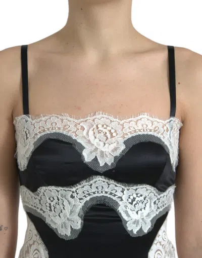 Dolce & Gabbana Black White Lace See Through A-line Sleeveless Dress In Black