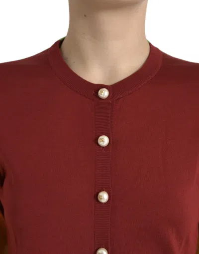 Dolce & Gabbana Multicolor Cardigan Color Block Silk Crewneck Sweater In Orange