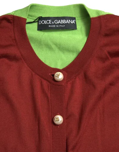 Dolce & Gabbana Multicolor Cardigan Color Block Silk Crewneck Sweater In Orange