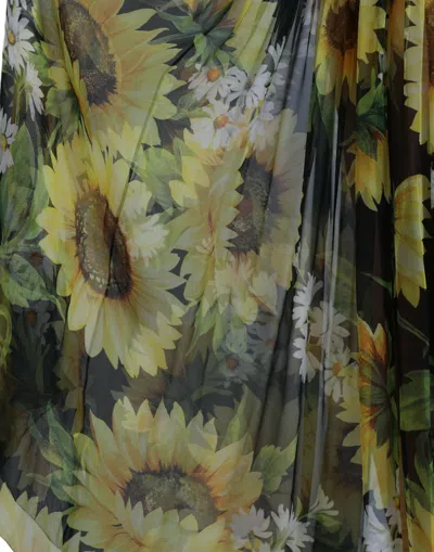 Dolce & Gabbana Black Sunflower A-line Pleated Maxi Dress In Black