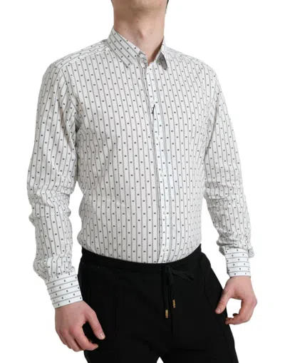 Dolce & Gabbana White Patterned Men Gold Formal Dress Shirt In Neutral