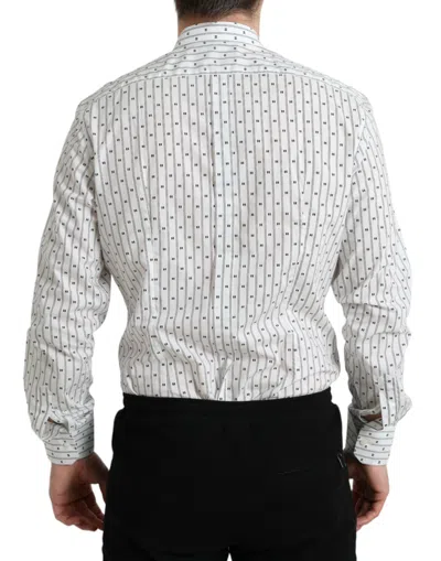 Dolce & Gabbana White Patterned Men Gold Formal Dress Shirt In Neutral