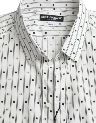Dolce & Gabbana White Patterned Men Gold Formal Dress Shirt In Neutral