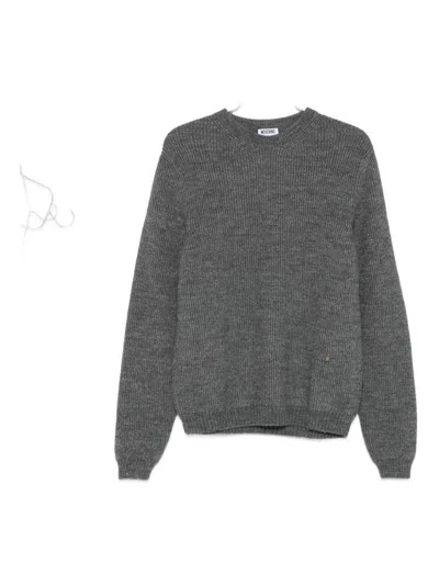 Moschino Ribbed Crewneck Sweater Long Sleeves In Gray
