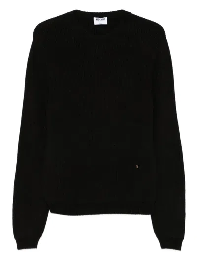 Moschino Soft Ribbed Crewneck Knitwear With Long Sleeves In Black