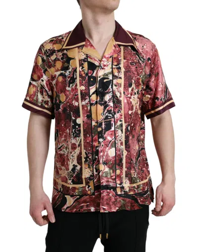 Dolce & Gabbana Multicolor Button Down Silk Shirt In Red