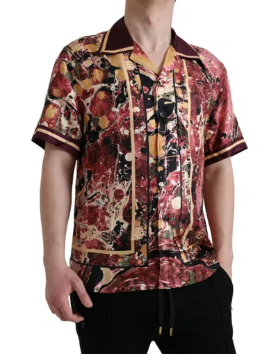 Dolce & Gabbana Multicolor Button Down Silk Shirt In Red