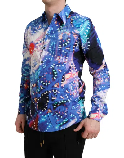 Dolce & Gabbana Purple Luminarie Silk Slim Martini Shirt In Blue