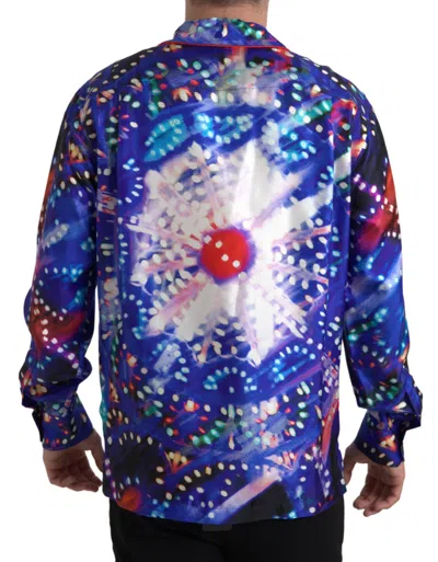 Dolce & Gabbana Multicolor Printed Silk Lounge Casual Shirt In Blue